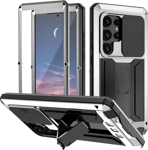 Vista 13 de Funda de metal para Samsung Galaxy S22 Ultra, funda de metal militar resistente para exteriores, pantalla incorporada, función atril, protector