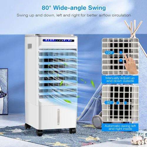 Vista 5 de COSTWAY Enfriador de aire evaporativo portátil, enfriador de pantano 3 en 1 con control remoto, temporizador de 7 horas, 3 velocidades de viento, 3