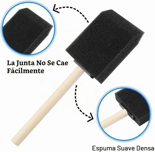 Vista 4 de 20 piezas de pinceles de espuma para pintar, pinceles de esponja de 2 pulgadas con mango de madera para pintar, pinceles de espuma para manchas Negro