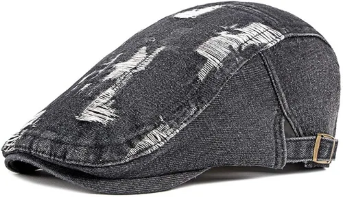 Vista 4 de Men's Denim Newsboy Flat Cap Gatsby Ivy Cabbie Hat Driving Cap