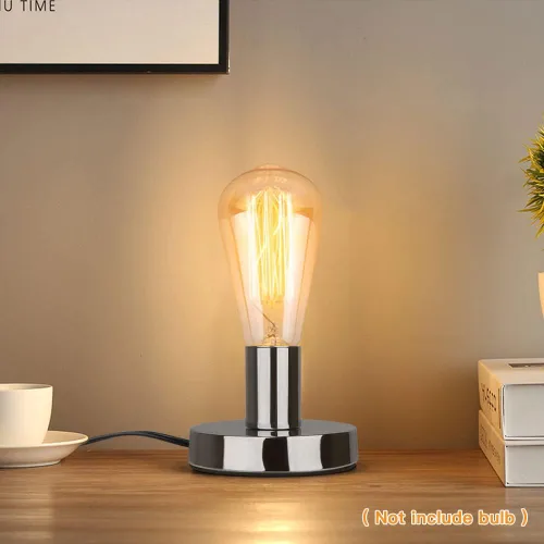 Vista 5 de Base de lámpara de mesa industrial Helunsi, base de lámpara E26 E27 plateada sin pantalla, base de lámpara de escritorio corta expuesta, soporte