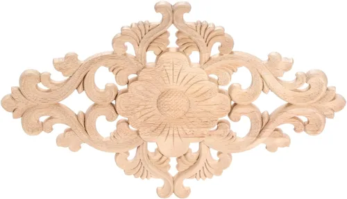 Vista 10 de MUXSAM - Apliques tallados en madera, 1 pieza decorativa de madera, calcomanías de centro de muebles sin pintar para armario, tocador, cama, puerta