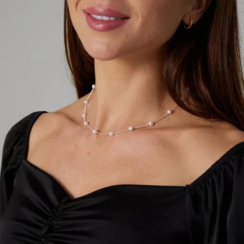 Vista 3 de VIROMY Delicado collar de perlas para mujer, chapado en oro de 14 quilates, joyería simple y moderna para el día a día