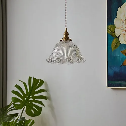 Vista 5 de Elegante lámpara de cristal y latón E27 de altura ajustable para sala de estar, loft y pasillos