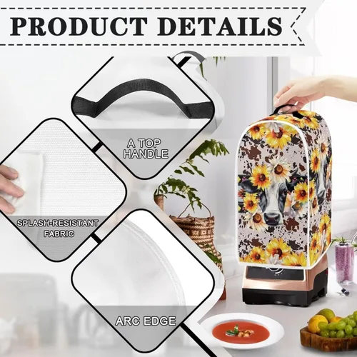Vista 5 de Funda para licuadora de flores de vaca, funda para electrodomésticos de cocina, a prueba de polvo, lavable, resistente a las manchas, cubierta