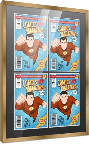 Vista 30 de Poster Palooza Marco de cómic con paspartú para 1 cómic de la Edad de Bronce publicado entre 1970 y 1985, marco de cómic negro para cómic de 7.25 x
