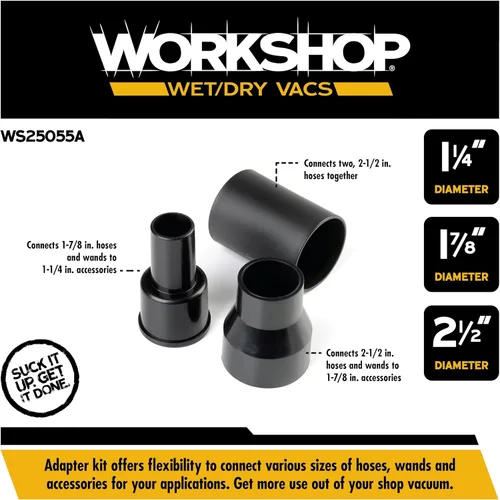Vista 3 de Workshop WS25055A - Adaptador para aspiradora húmeda o seca, juego de combo de adaptador para aspiradora de casa, húmeda o seca