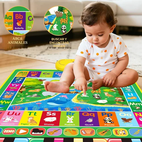Vista 4 de Juguetes para bebés para niños de 1 año: tapete de juego de música de piano de animales del alfabeto 3 en 1 - Juguetes para niños de 1 a 3 años