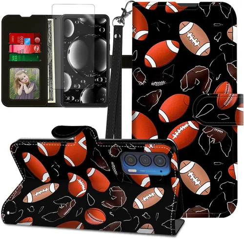 Vista 437 de Funda para Motorola Edge 2022 con protector de pantalla, soporte y tarjetero y correa para la muñeca, funda magnética para Moto Edge 2022 5G UW Lobo