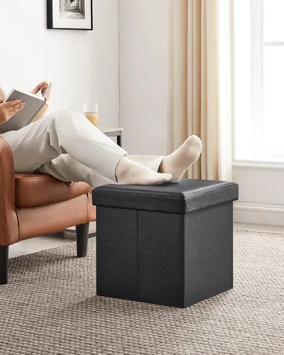 Vista 7 de SONGMICS cubo de almacenamiento de piel sintética, asiento, 15 pulgadas, Madera, Negro