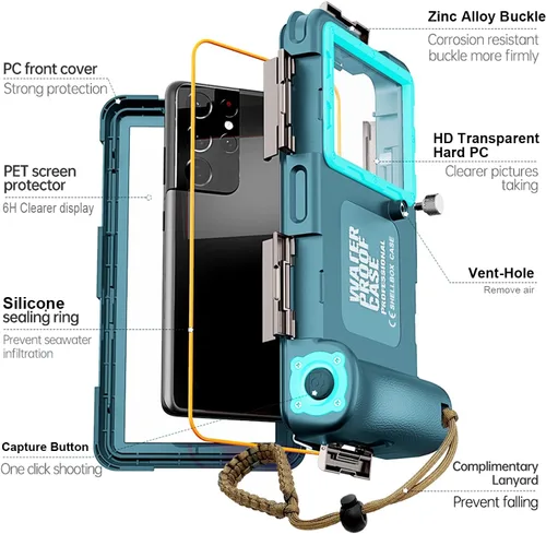 Vista 4 de Prenda impermeable profesional de la caja del teléfono del buceo de buceo Verde azulado