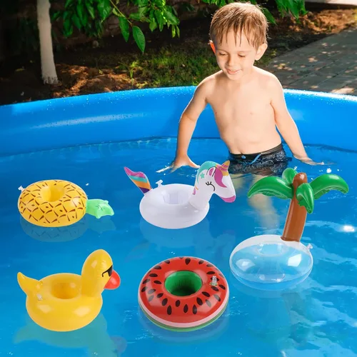 Vista 6 de Kleeblatt Flotadores de bebidas para piscina, soportes inflables para bebidas de rosquilla, soportes flotantes para bebidas para fiesta en la piscina