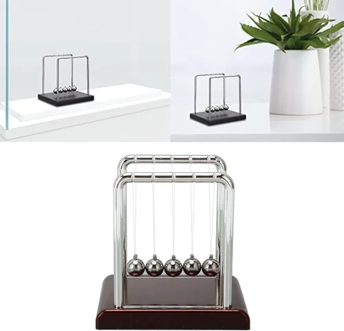 Vista 6 de Bolas de equilibrio de cuna de Newtons de 5 cuentas grandes, artilugio de ciencia y física, decoración de escritorio, péndulo de equilibrio