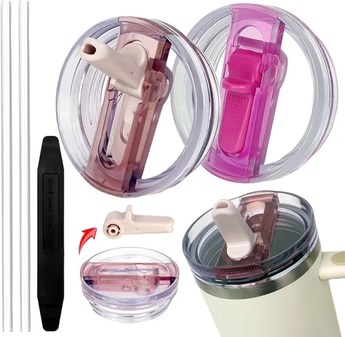 Vista 13 de Paquete de 2 tapas de repuesto con popote abatible desmontable para vaso térmico de 30 oz, compatible con Stanley Quencher ProTour, tapa a prueba