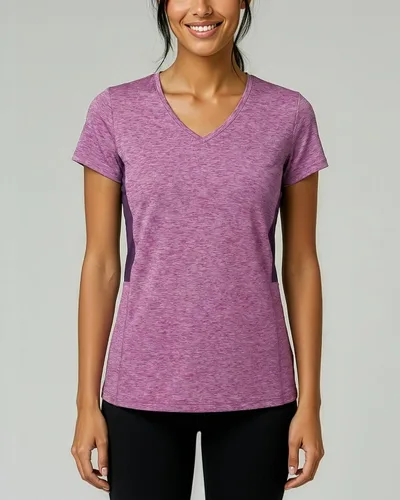 Vista 3 de Real Essentials Paquete de 5 Camiseta de Entrenamiento de Manga Corta con Cuello en V de Ajuste Seco para Mujer - Camiseta de Fitness Gimnasio