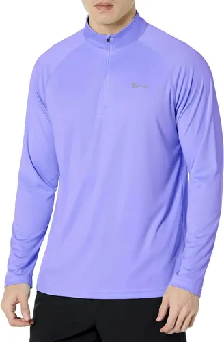 Vista 8 de Men's UPF 50+ Rash Guard 1/4 Zip Stand Collar Swim Shirt Long Sleeve Berry Conservar
