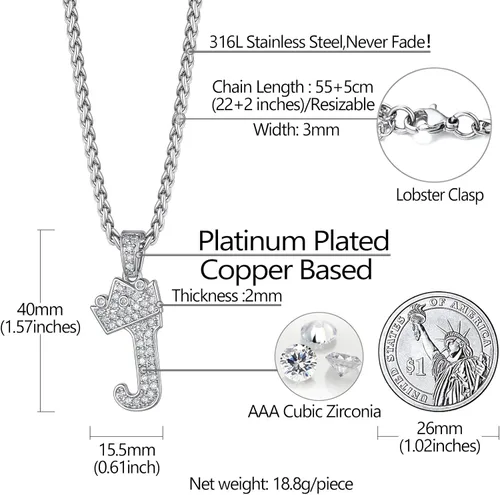 Vista 5 de Richsteel A-Z Crown Initial Necklace For Men Women 18K Gold Plated Shiny Cubic Zirconia Monogram Pendant with 22'' Chain+2'' (Extended) Fashion