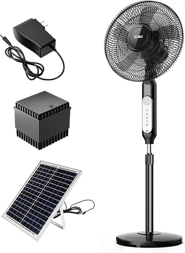 Vista 8 de Ventilador de piso, ventilador solar de 16 pulgadas, ventilador de batería, ventiladores de mesa, panel solar/adaptador/potencia de 5200