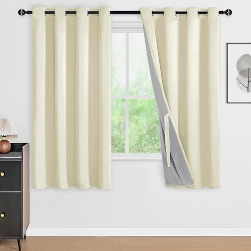 Vista 101 de DWCN - Cortinas 100% opacas para dormitorio con forro negro, cortinas de ventana de doble capa con aislamiento térmico que oscurecen toda la Azul