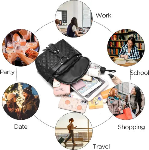Vista 6 de I IHAYNER Mochila de moda para niñas, mini mochila para adolescentes, mochila de viaje multiusos con borla de dije