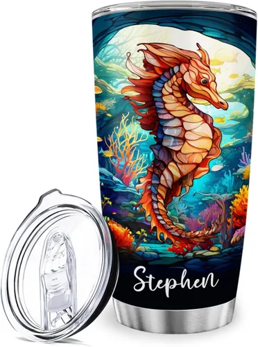 Vista 7 de Vaso de ballena azul con tapa, taza de viaje de acero inoxidable de 20 onzas, vasos personalizados de ballena, regalos temáticos del océano azul