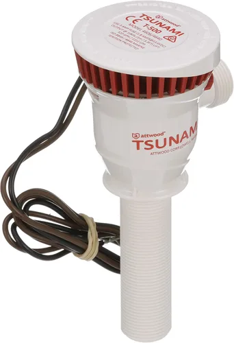 Vista 4 de Attwood 4640-7 Tsunami T500 Bomba aireadora, 500 GPH, 12 voltios, entrada de 3 ½ pulgadas de largo, salida roscada de ¾ pulgadas de diámetro, cable