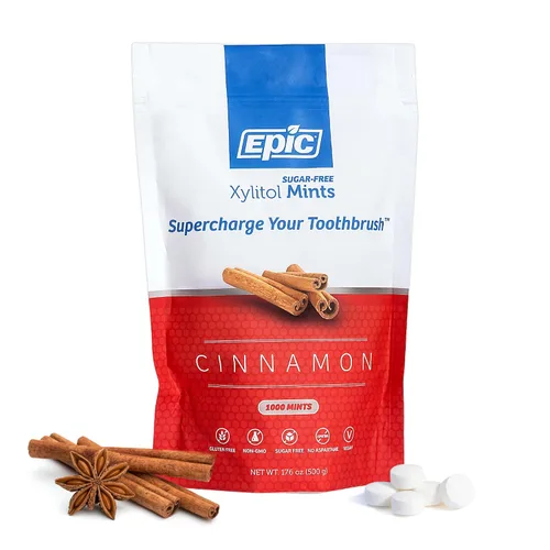 Vista 10 de Epic Mentas de Xilitol 100% - Sin Aspartamo, Sin Azúcar - Mentas con Sabor a Canela, 55 Piezas (Paquete de 5) 100% xilitol; sin OGM; vegano; apoya