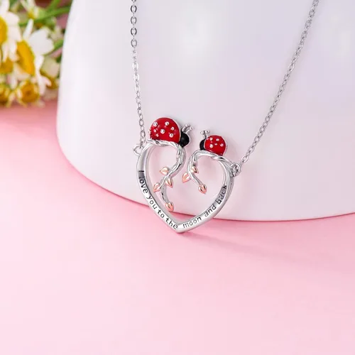 Vista 2 de PEIMKO Ladybug Gifts - Collar de plata de ley 925 con colgante de mariquita y árbol de la vida para mujer, joyería de mariquita, regalos