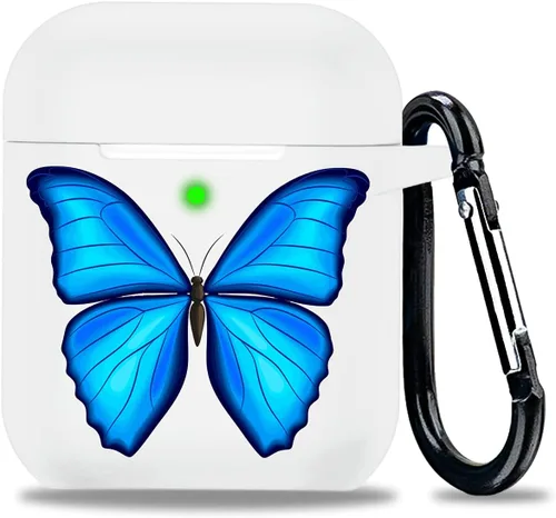 Vista 7 de LitoDream - Funda de silicona suave y flexible con llavero para Apple AirPods 2 y 1, para niñas (vaca; blanco con cactus)