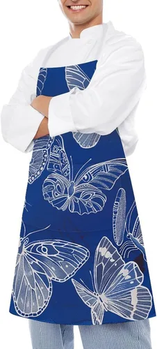 Vista 4 de MUSM Apron for Adults - 27.6 X 31.5 Inch, Heavy-Duty Polyester Aprons with Two Large Pockets, Waterproof Several Butterfly Lines Kitchen Apron for
