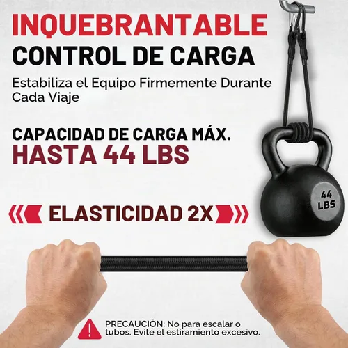 Vista 5 de 5 cuerdas elásticas de 24 pulgadas con ganchos de mosquetón, correas elásticas de goma resistentes, cuerda elástica con clips de mosquetón