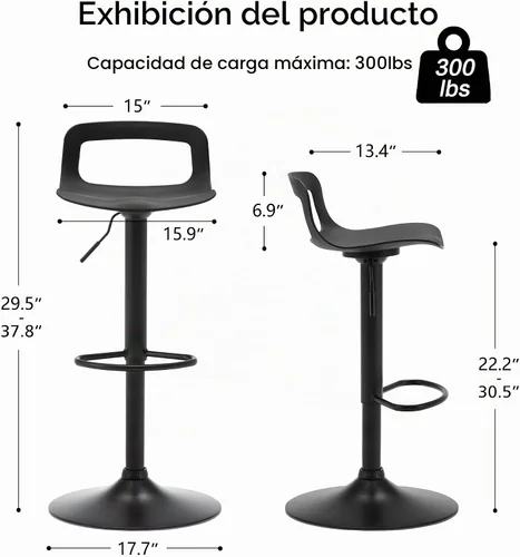 Vista 2 de NOBPEINT Taburete de bar giratorio ajustable con elevación de aire cromado contemporáneo, juego de 4, negro