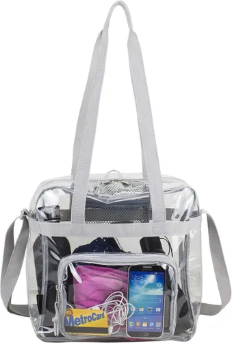 Vista 6 de Eastsport Bolsa transparente aprobada para estadios, correa de mensajero para deportes, conciertos, eventos de trabajo, transparente Borgoña