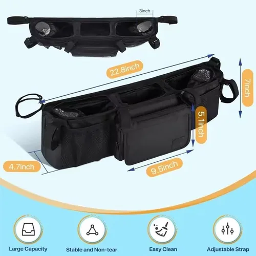 Vista 6 de Organizador doble para cochecito de bebé con 2 bolsillos más fríos, para Bob Duallie y Baby Jogger City Mini GT2, sistemas de cochecito doble