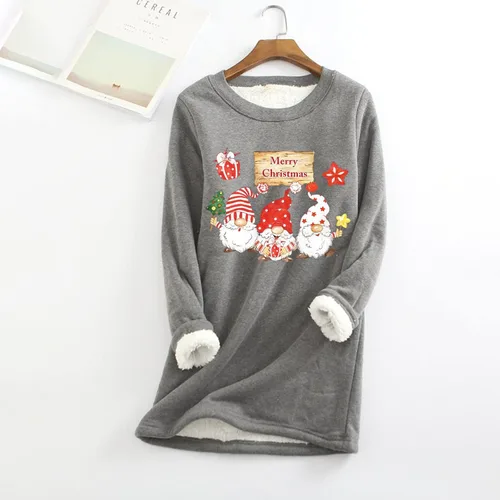 Vista 2 de Womens Christmas Sweater Round Neck Long Sleeve T Shirt Letter Print Warm Sherpa Sweatshirt Comfy Dressy Outfit
