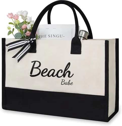 Vista 85 de TOPDesign Personalized Initial Canvas Beach Bag, Monogrammed Gift Tote Bag for Women