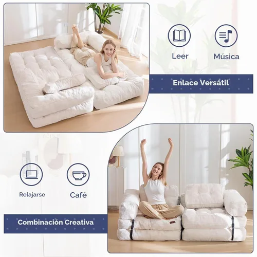 Vista 4 de MAXYOYO Sofá Cama Plegable, Sofá Convertible en Forma de L con Cama Plegable y Almohada, Silla Cama Plegable con Respaldo Portátil Cómoda para Piso