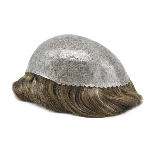 Vista 223 de Toupee para hombre 100% cabello humano real tupé para hombres 0.004 in piel de poliuretano para hombre, sistema de reemplazo de piezas de pelo