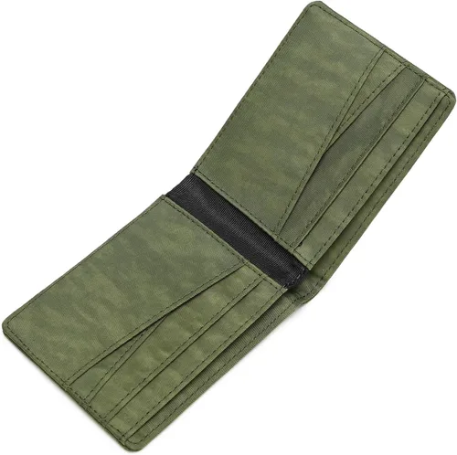 Vista 2 de Lanyani Carteras RFID Bifold Simple, Verde oliva, Casual