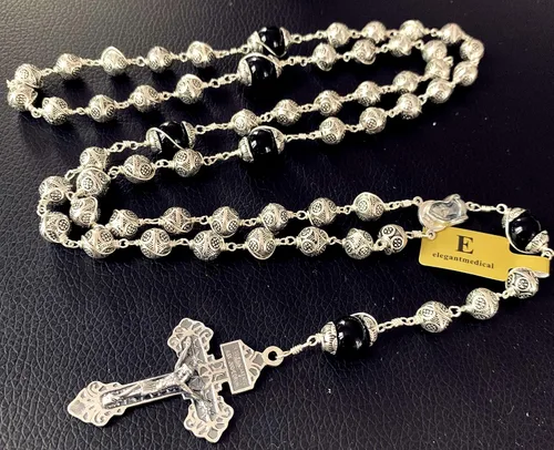 Vista 5 de elegantmedical Rare Bali - Cuentas de plata de ley 925 para hombre y mujer, rosario, crucifijo cruz, caja de regalo, Ágata