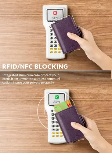 Vista 3 de VULKIT Tarjetero de crédito con bloqueo RFID de cuero automático billetera desplegable delgada con clip para dinero funda doble para tarjetas