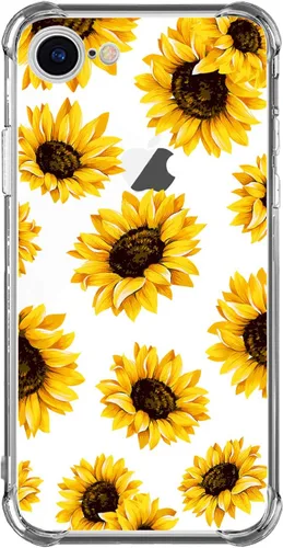 Vista 2 de Funda transparente de girasol compatible con iPhone SE 2022 SE 2020 7 8, funda trasera floral para niñas y mujeres, funda protectora transparente