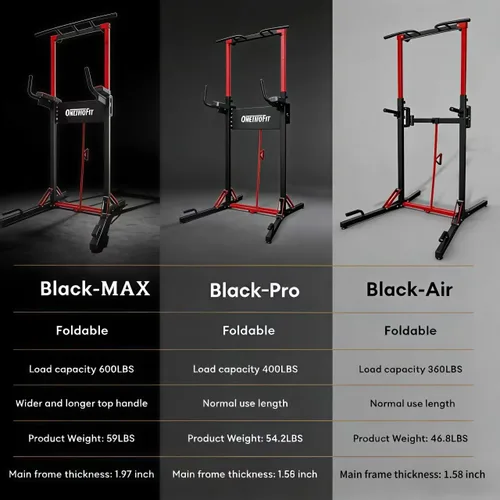 Vista 5 de ONETWOFIT Foldable Power Tower Pull Up Bar Dip Station, Multi-Function Adjustable Height, Strength Training, 400LBS Capacity