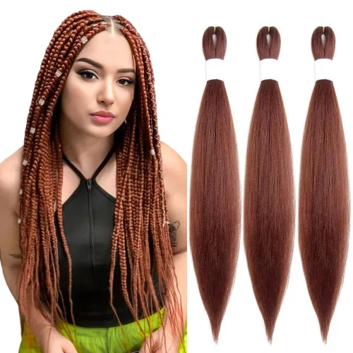Vista 60 de Cabello trenzado burdeos, 10 pulgadas, 4 paquetes Cabello preestirado, trenzas de ganchillo cortas y rectas, textura Yaki, fibra sintética