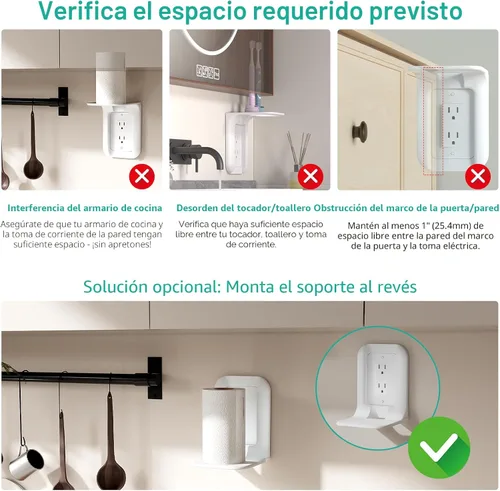 Vista 8 de WALI - Repisa para enchufe de pared, estante de baño hasta 10 libras, organizador de pared estándar vertical dúplex para ahorrar espacio