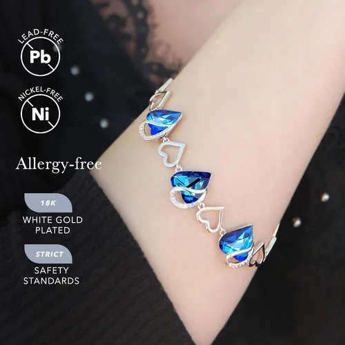 Vista 3 de Leafael - Pulsera de amor infinito con eslabones, corazón de cristal y piedra natal, regalos para mujer, tono plateado, 7 pulgadas con extensor de 2