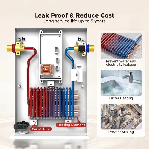 Vista 4 de CAMPLUX Calentador de Agua Eléctrico Sin Tanque de 8kW 240 Voltios, Calentador de Agua Caliente Instantáneo Bajo Demanda con Automodulación