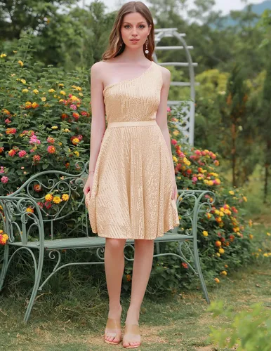 Vista 2 de BeryLove Vestido de lentejuelas para mujer, con purpurina brillante, un hombro, vestido de fiesta, club, vestido de fiesta bodycon vestido