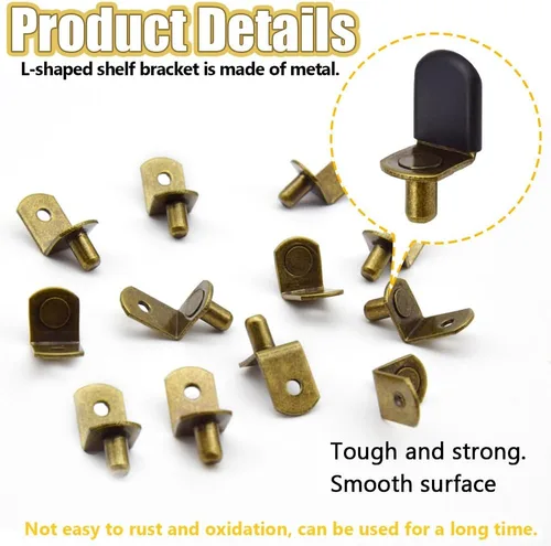 Vista 3 de 50 clavijas de soporte de estante con funda de goma para estantes de vidrio (bronce/L)