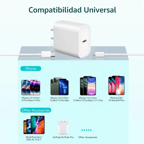 Vista 6 de Cargador rápido para iPhone, cable USB C a Lightning de carga rápida extra largo de 10 pies con bloque de cargador USBC para iPhone 14/Pro/Pro